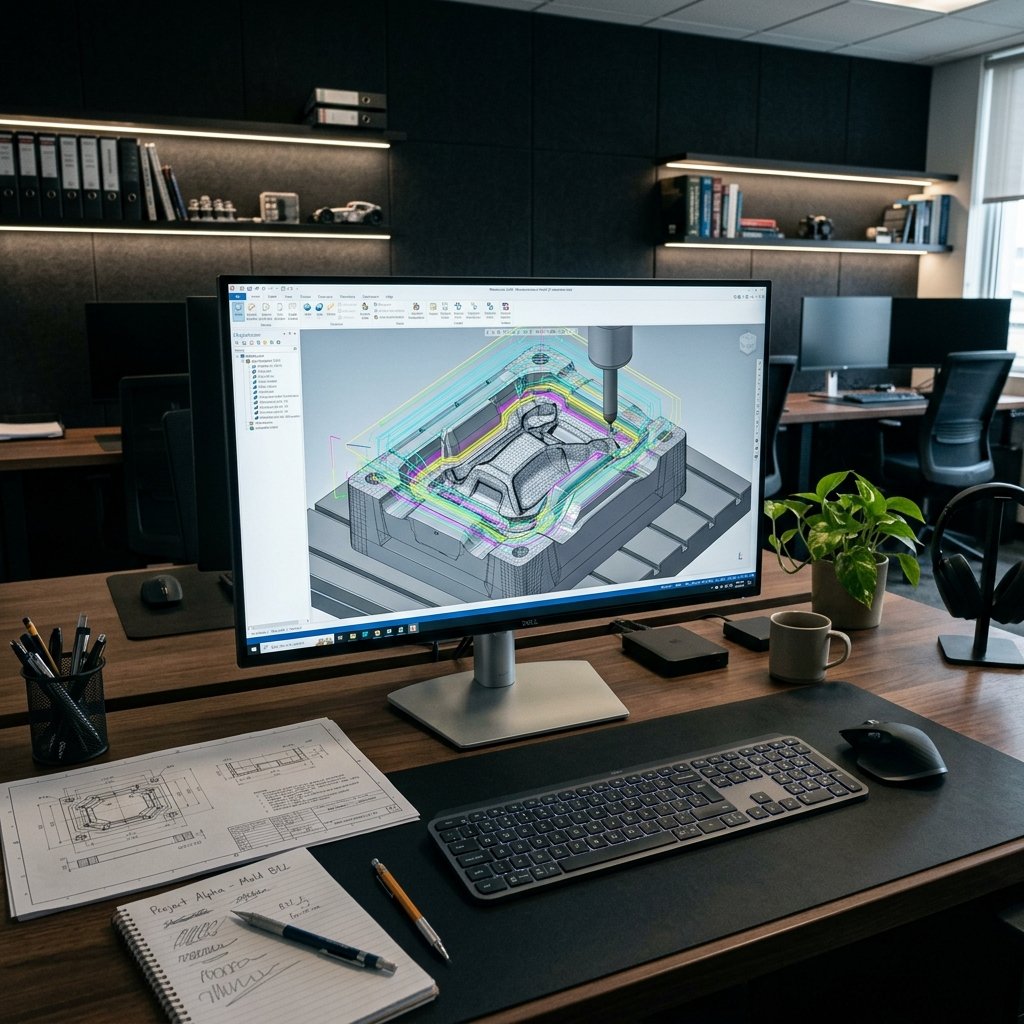 Profesyonel CAD/CAM yazılımında endüstriyel 3D modelleme ve CNC takım yolu programlama ekranı